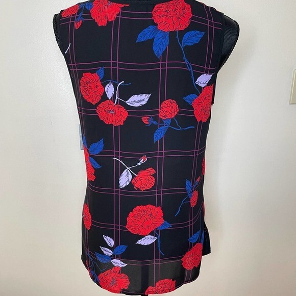 Halogen Top Sheer Floral Sleeveless V Neck Tank New Etta Check Black Size Small - Picture 4 of 8